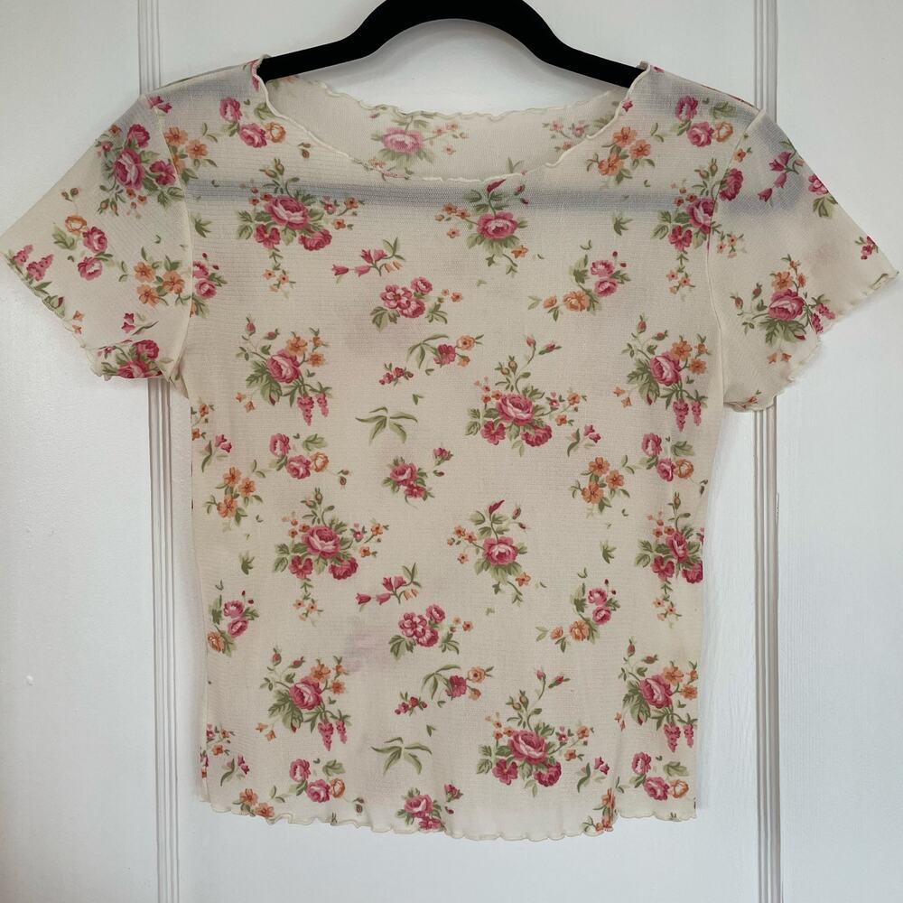 Sheer Baby Crop Top Floral Size S Vintage